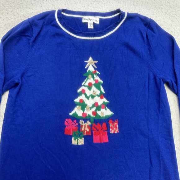 Kim Rogers Christmas Sweater Womens Small S Blue Long Sleeve Pullover Holiday - Picture 3 of 12